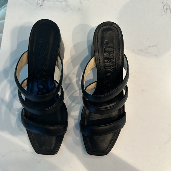 New sz 8-8.5 / 39 Jimmy Choo Black Leather Auna Mule Open Toe Sandal Shoes - Picture 12 of 16